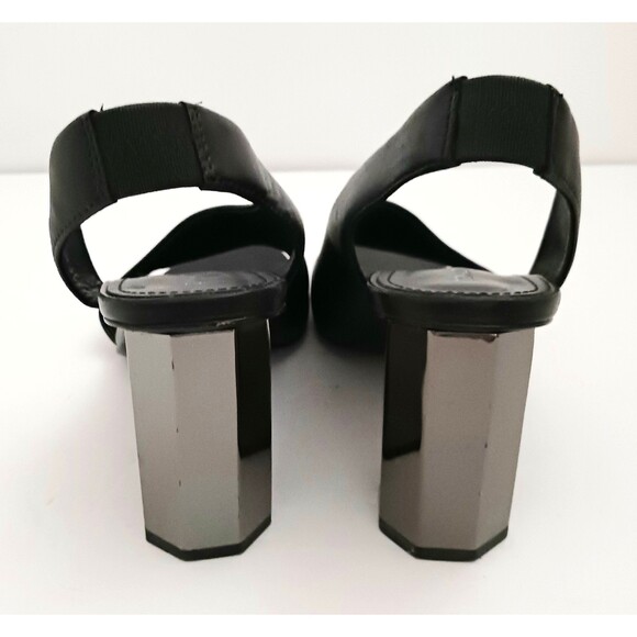 Donald Pliner Ella Blk Leather Metallic Smoke Hex Column Heel Sandal 7M Dustbag - Picture 6 of 13
